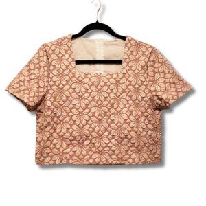 Medium SHEIN Allover Print Square Neck Blouse Tan Floral Crop top Summer…